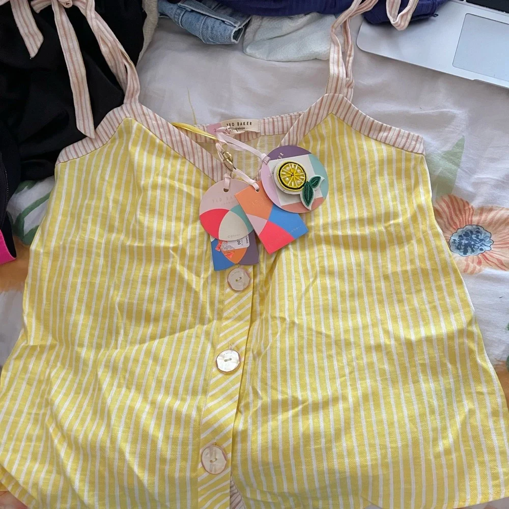 Ted Baker London Women Yellow Sleeveless Button-Down Shirt - Picture 6 of 7